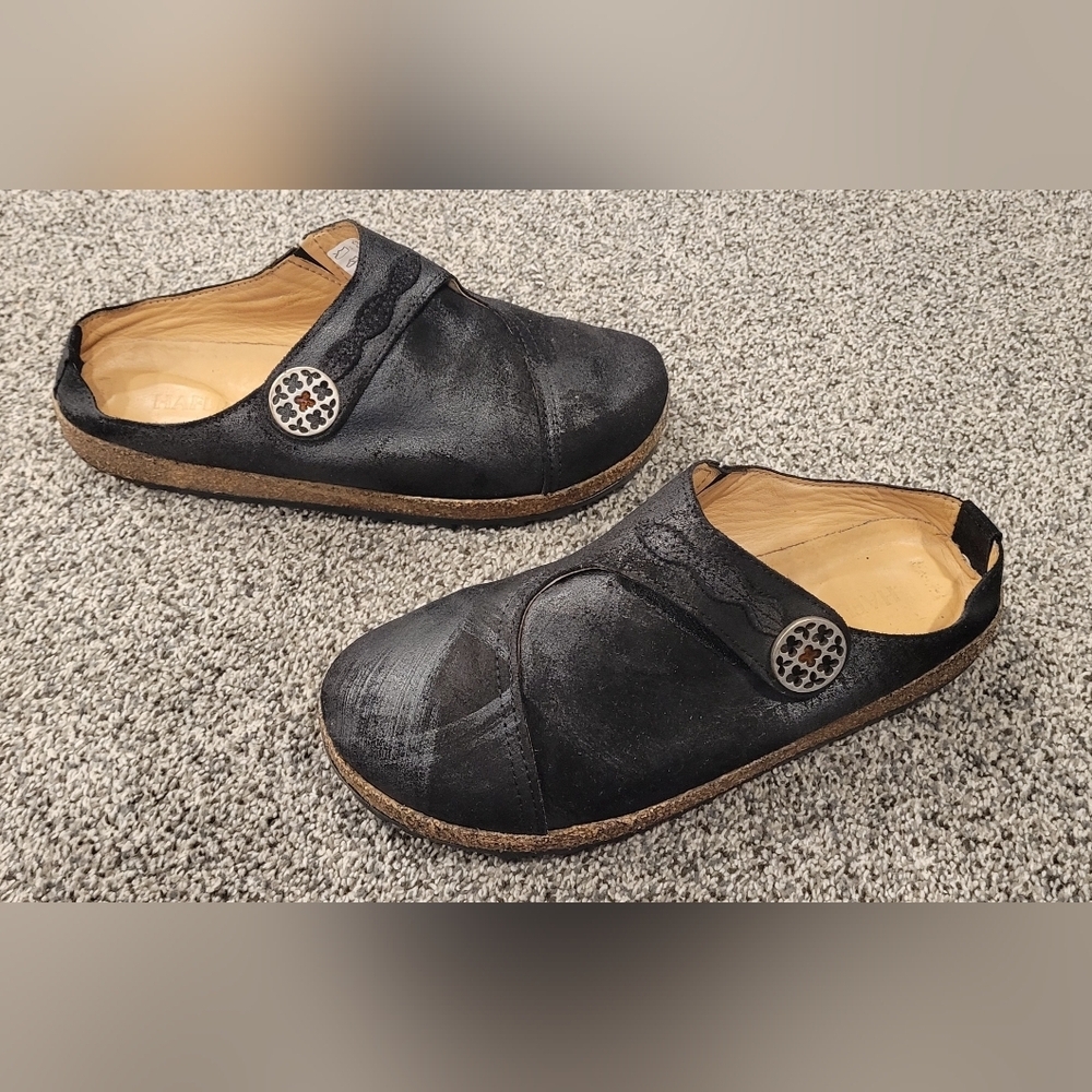Haflinger Black Flats with Button Detail